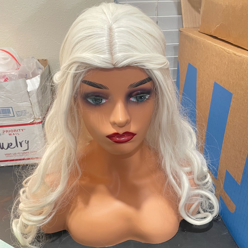 Linfairy Women Girl's White Blonde Long Wavy Wig